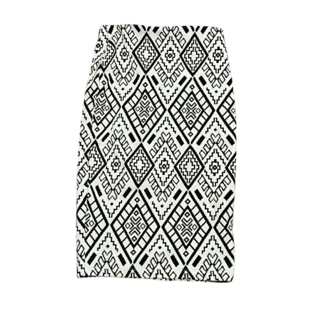 NWT Zara Tribal Print Woven Black Cream Midi Skirt